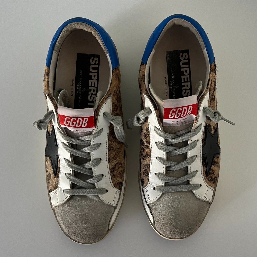 Golden Goose Superstar Leopard Print Sneakers with Blue Heel - Picture 7 of 16